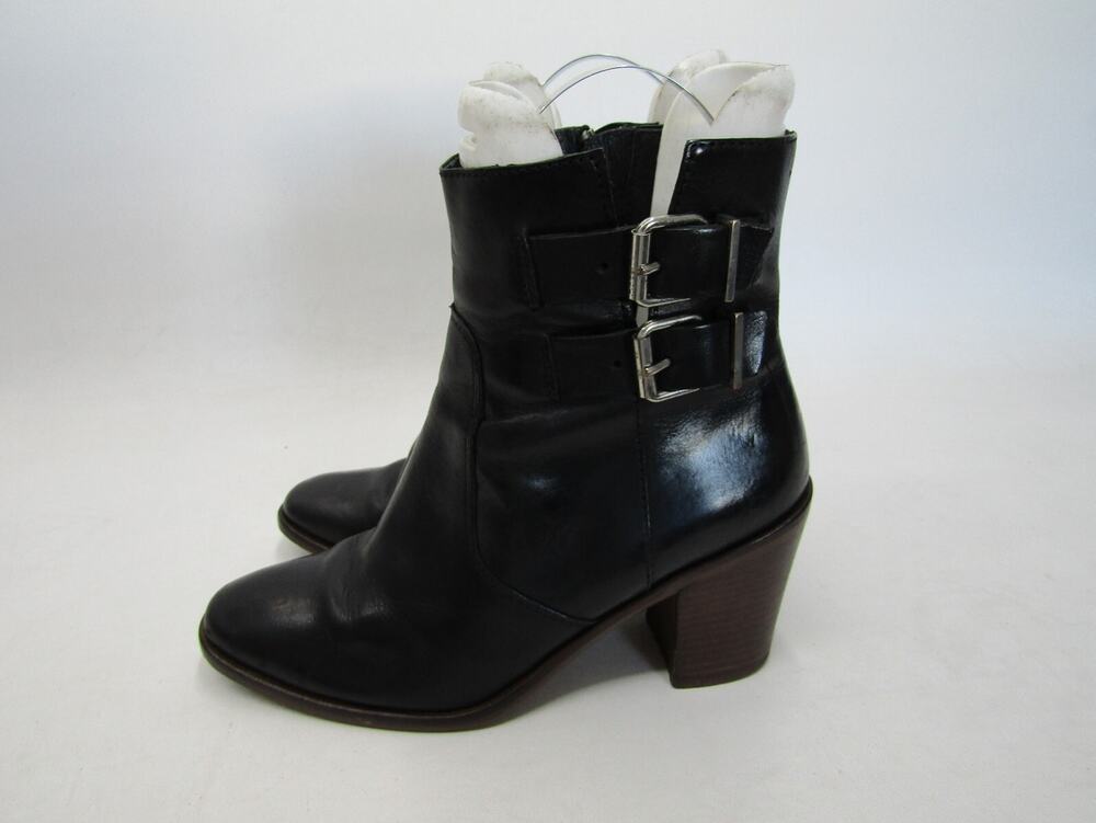 J Crew Womens Size 7 M Black Leather Zip Buckle Fashion Ankle Boots Bootie